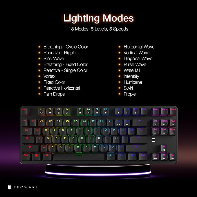 TECWARE Phantom 87 Key Mechanical Keyboard, RGB led, Outemu RED Switch - Image 6