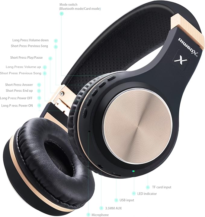 Riwbox Bluetooth Headphones, XBT-80 Folding Stereo Wireless Bluetooth - Image 3