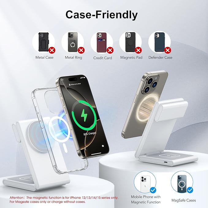 Wireless Charging Station with 20W USB C Adapter, 3 in 1 Magnetic Foldable - Image 5