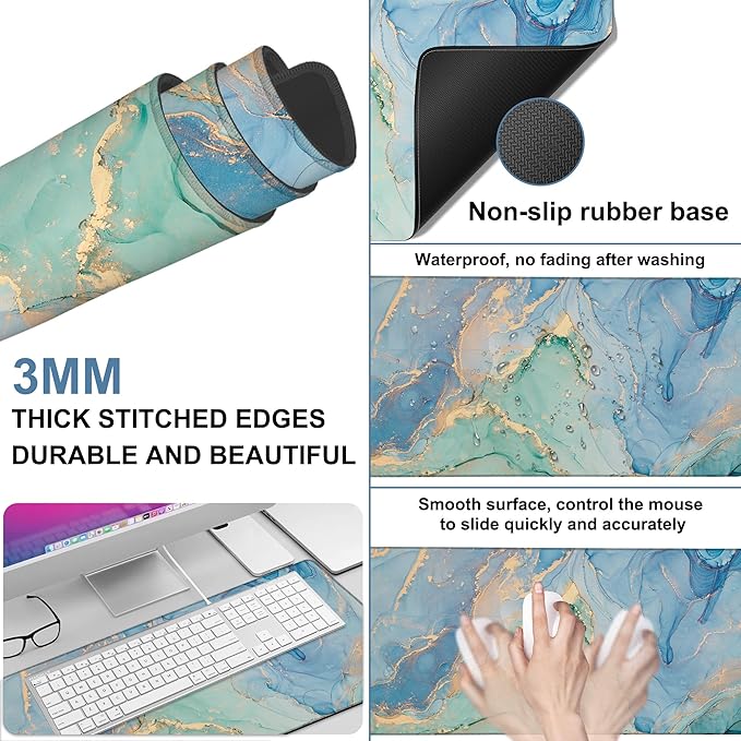 Gaming Desk Pad Large Extra Length Fluid Art Marble Mouse Pad Keyboard Laptop - Image 2