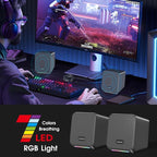 Computer Speakers, with 7 Colorful RGB Lights, Headphone Jack, Enhanced Bass - Image 4