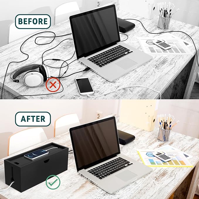 Bamboo Cable Management Box, Large Cord Organizer Box Cable Box to Hide Wires & - Image 4