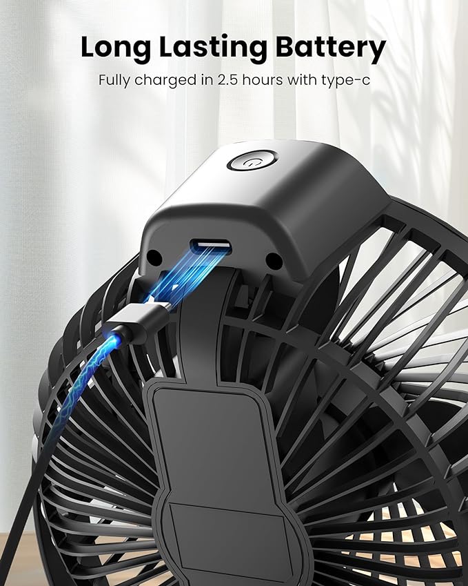 Koonie Portable Clip On Fan, Small USB Fan Battery Operated, 3 Speed - Image 5