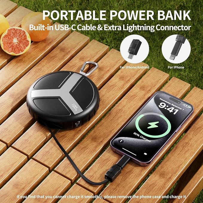 Vivilumens Retractable Power Bank Outdoor Portable 10000mAh Cell Phone Fast - Image 4