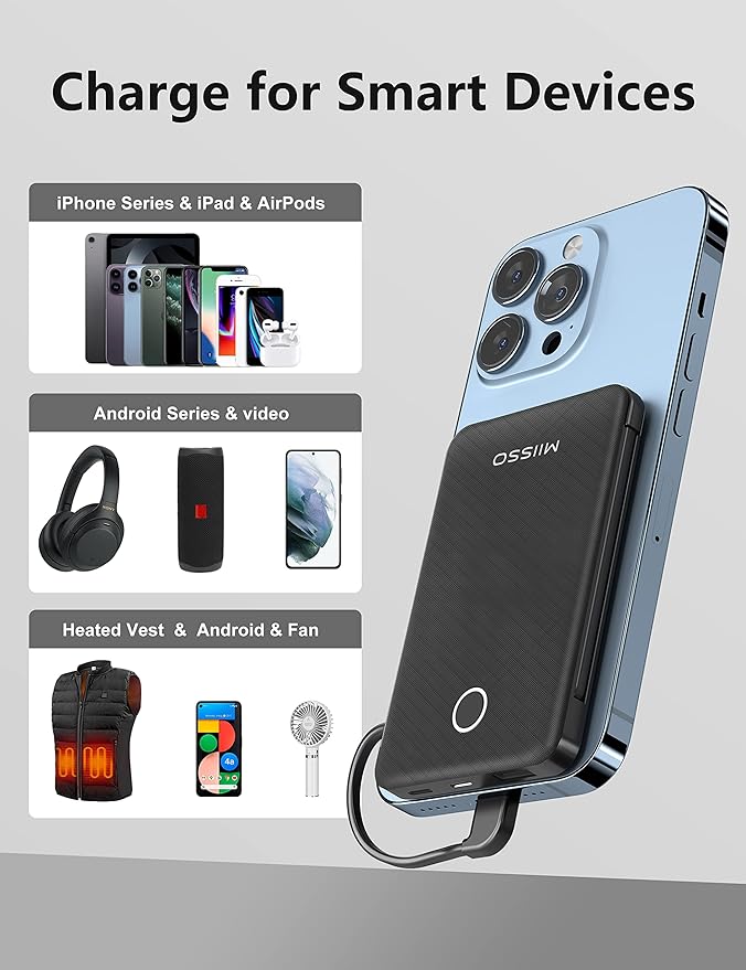 2-Pack 6000mah Ultra Slim Built in Cables Power Bank, Card Size Built in USB C - Image 3