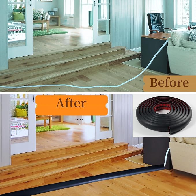3.3ft Self Adhesive Floor Cord Cover, Heavy Duty Soft PVC Cable Protector and - Image 5