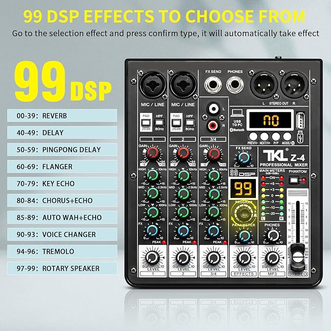 4 Channel Podcast Audio Mixer, Compact Mixing Console - Image 3