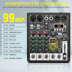 4 Channel Podcast Audio Mixer, Compact Mixing Console - Image 3