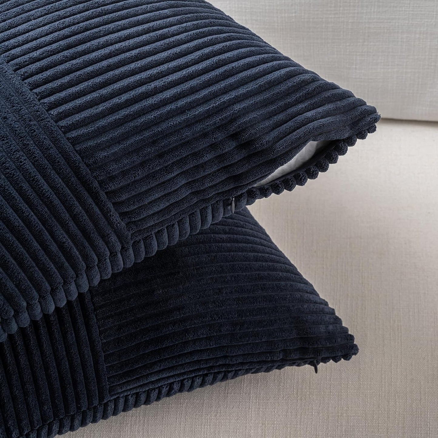 Fancy Homi 2 Packs Navy Blue Euro Decorative Throw Pillow Covers 28x28 Inch for Living Room Couch Bed, Farmhouse Boho Home Decor, Soft Corss Corduroy Patchwork Textured Square Cushion Case 71x71 cm