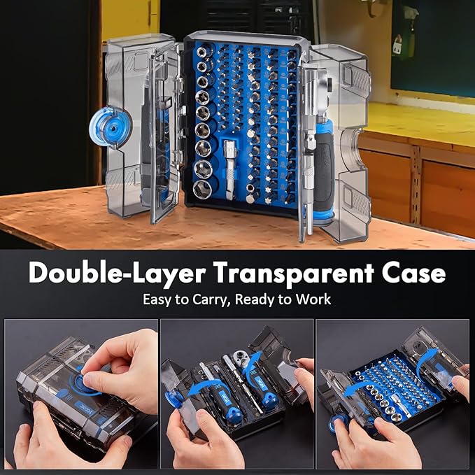 XOOL 78PCS Ratchet Screwdriver Set, Precision Bits, 1/4" Sockets, Magnetic Tools - Image 2