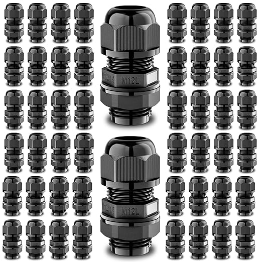 QILIPSU 50pcs M12L Long Thread Cable Gland Waterproof IP68 Nylon Strain Relief by QILIPSU