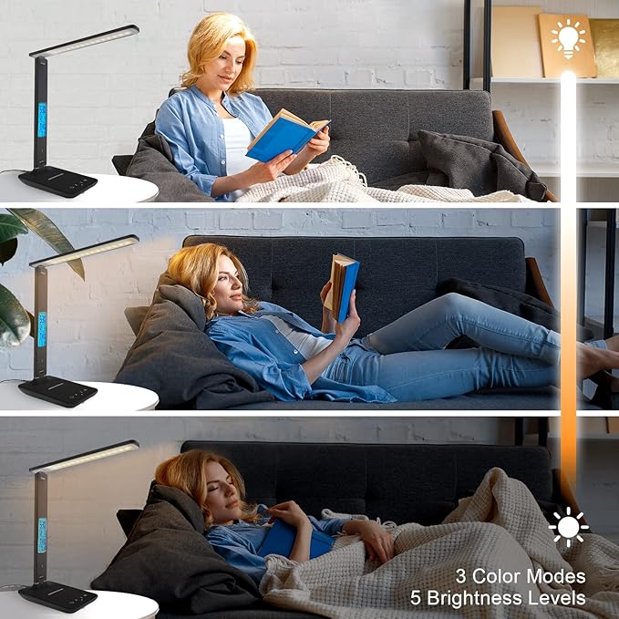 Desk Lamp with Wireless Charger，USB Charging Port, Dimmable Office Desk Light - Image 3