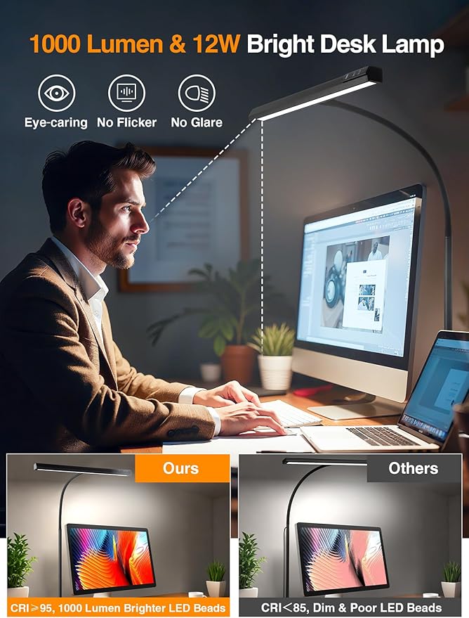LED Desk Lamps for Home Office, 5 Color+9 Brightness Desk Light, Touch & Remote - Image 4
