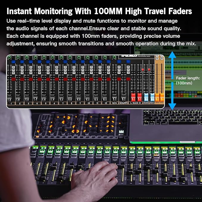 12 Channel Audio Mixer for Recording, USB Mixing Console - Image 3