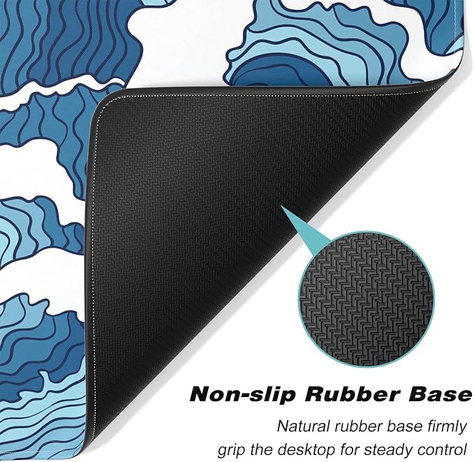 Extended Gaming Mouse Pad, Japanese Blue White Wave Mousepad, XL Large Mouse - Image 4