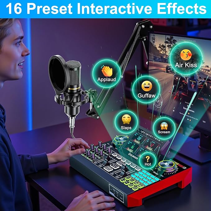Podcast Microphone Bundle with Live Sound Card Audio Mixer, Podcast Equipment - Image 8
