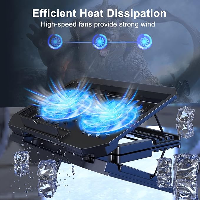 LIENS Laptop Cooling Pad with Adjustable Height Two 5.1 Inches Fan 2 USB Ports - Image 2