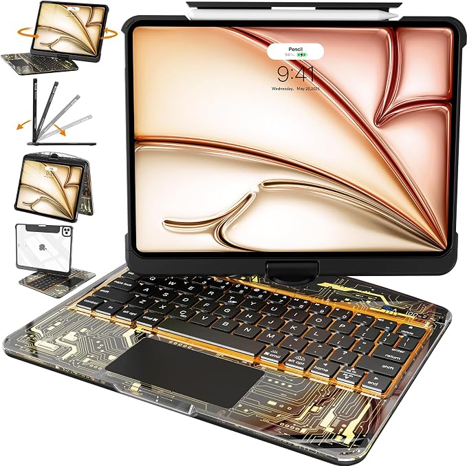 Intermerge Clear Keyboard Case for iPad Pro 11" 2024 Only, 360° Swivel by Intermerge