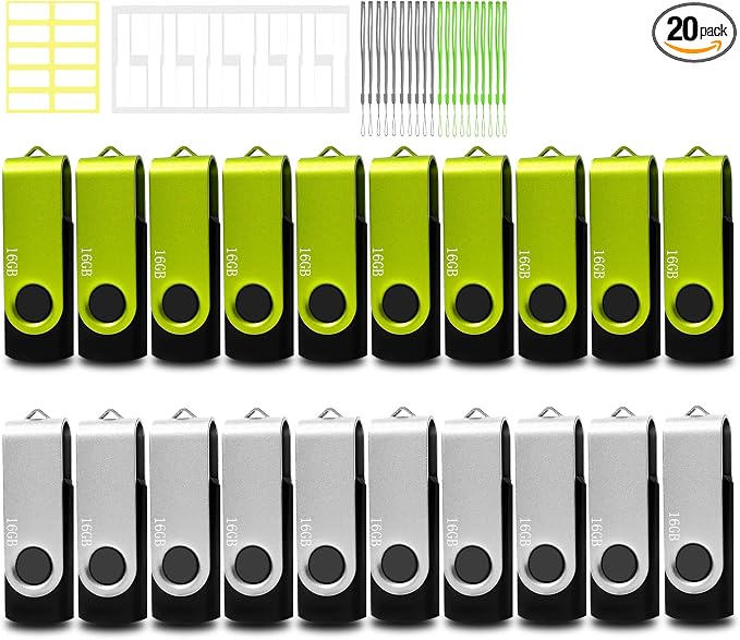 Thumb Drive 16GB FAT32 USB Flash Drives 20 Pack 16 GB USB 2.0 Jump Drives by NicepictenUSBFlashDrive