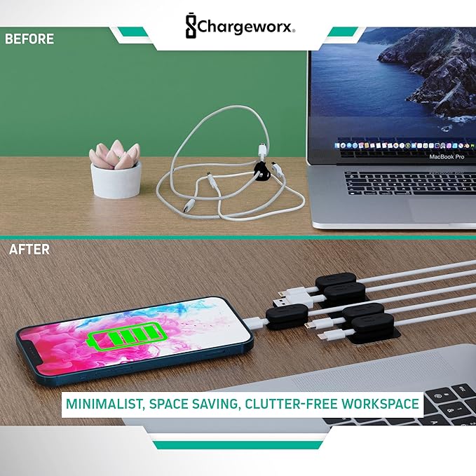 ChargeWorx Pack of 5 Magnetic Cable Clips, Cord Organizer - Image 4