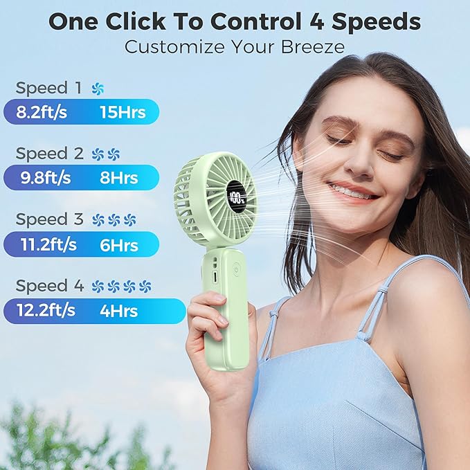 Portable Handheld Fan, 5000mAh Rechargeable Battery, Max 15H Cooling, 4 Speeds - Image 3