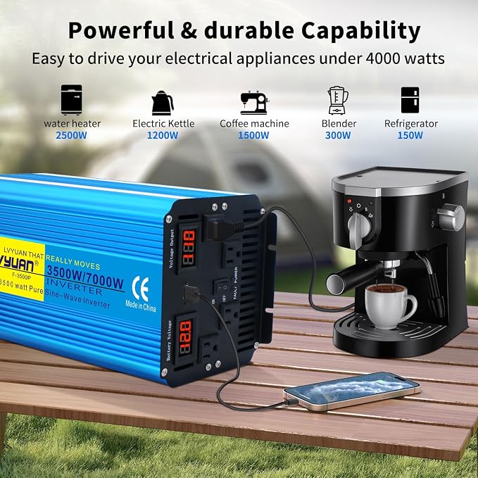 Yinleader 3500 Watt Pure Sine Wave Power Inverter 12V DC to 110V/120V AC - Image 2