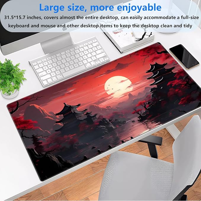 Red and Black Mouse Pad Japanese Desk Mat Gaming Mousepad Extended Large Mouse - Image 2