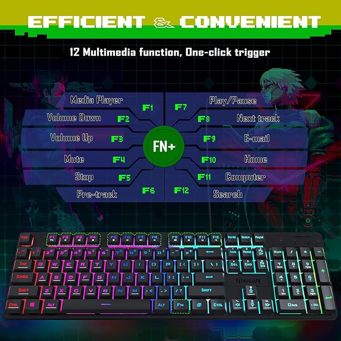 Redragon Updated S107 Gaming Keyboard and Mouse, RGB Gaming Keyboard and 10000 - Image 5