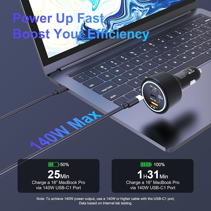 205W USB C Car Charger, 3-Ports PD3.1/PPS/QC3.0 Fast Charging Type C Cigarette - Image 3