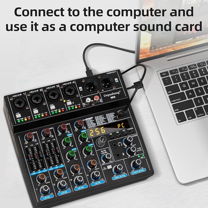 Depusheng M6 Portable Mini Mixer 6-Channel Audio Mixer DJ Console - Image 2