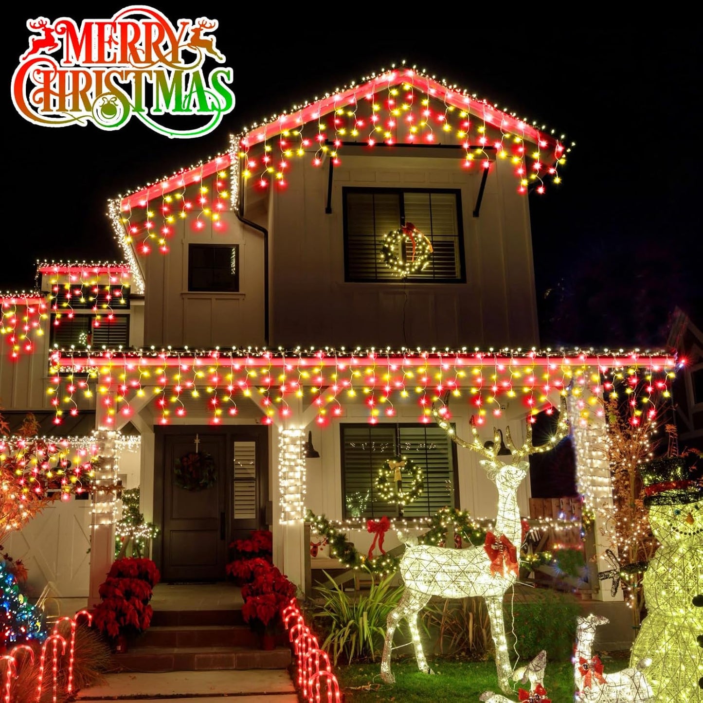 49FT Christmas Lights, 480 LED Ice Lights for Outside Clear Wire Twinkle Lights with 8 Modes Timer Waterproof for Christmas Party Tree Holiday Patio Yard Home Decor(Red and Warm White)