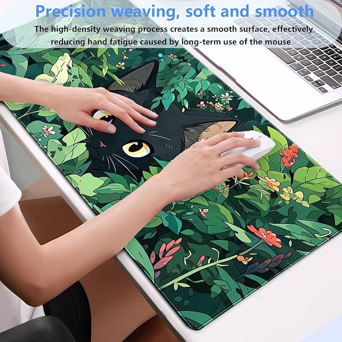 Black Cat Mouse Pad Cute Gaming Mousepad XL Kawaii Computer Mat 31.5 x 15.7 in - Image 4