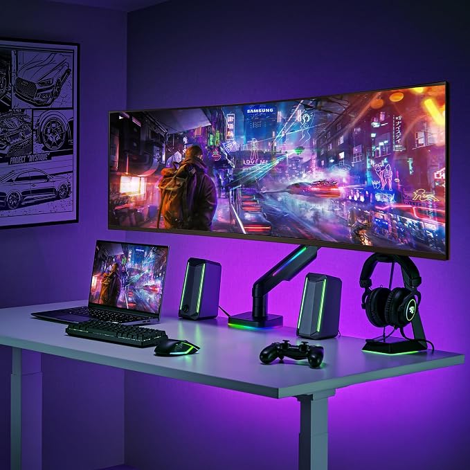 AVLT RGB Lights Single 17”-49” Gaming Monitor Arm Desk Mount, Fits One - Image 8