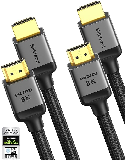 Silkland 10K 8K HDMI 2.1 Cable 2-Pack 10FT, Certified Ultra High Speed HDMI® by Silkland