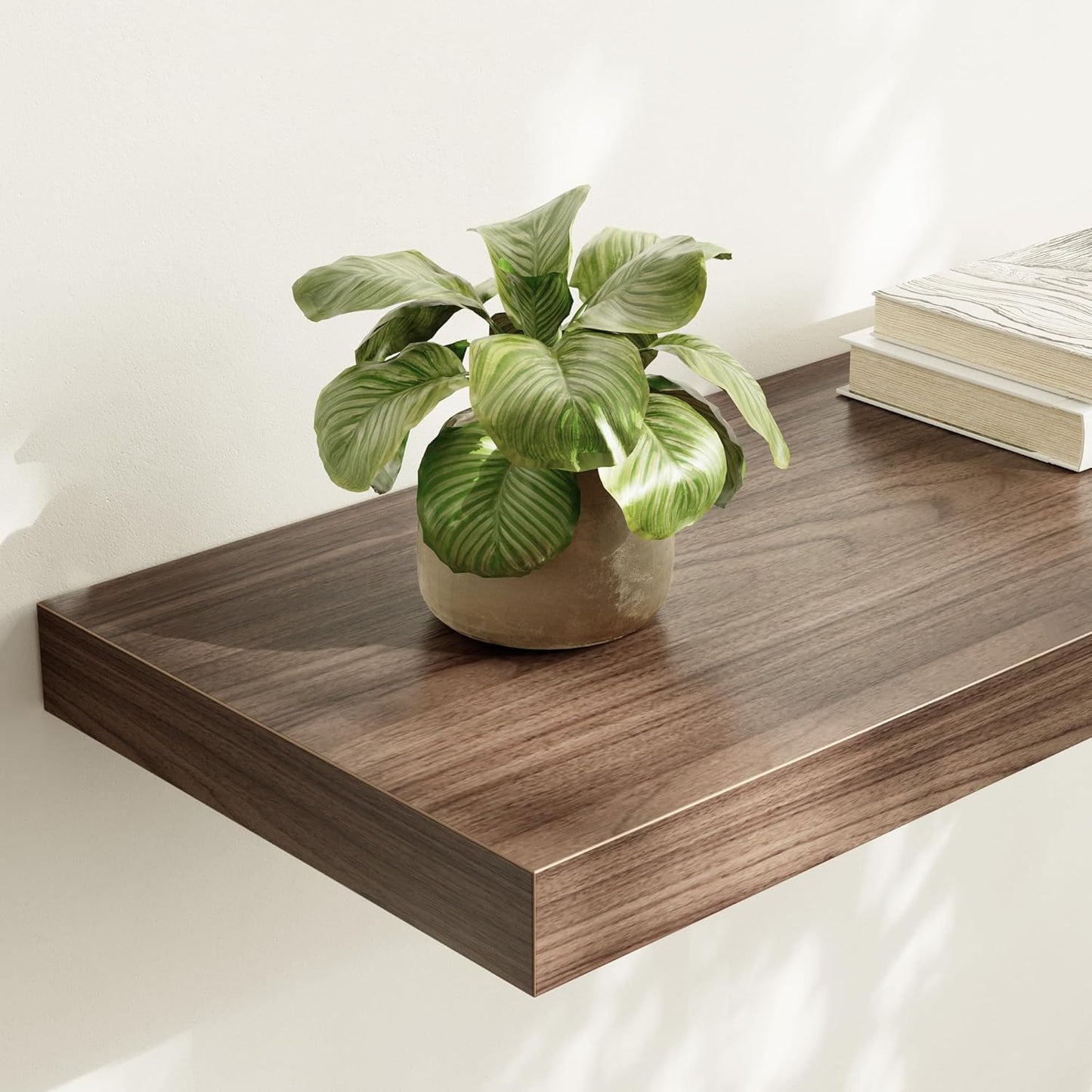 Large Floating Shelves for Wall Set of 2 Wooden Wall Shelves 24 in x 12.75 in x 2 in Room Decor Long Shelf with Invisible Wall Mount Bracket for Bedroom Kitchen Living Room Walnut