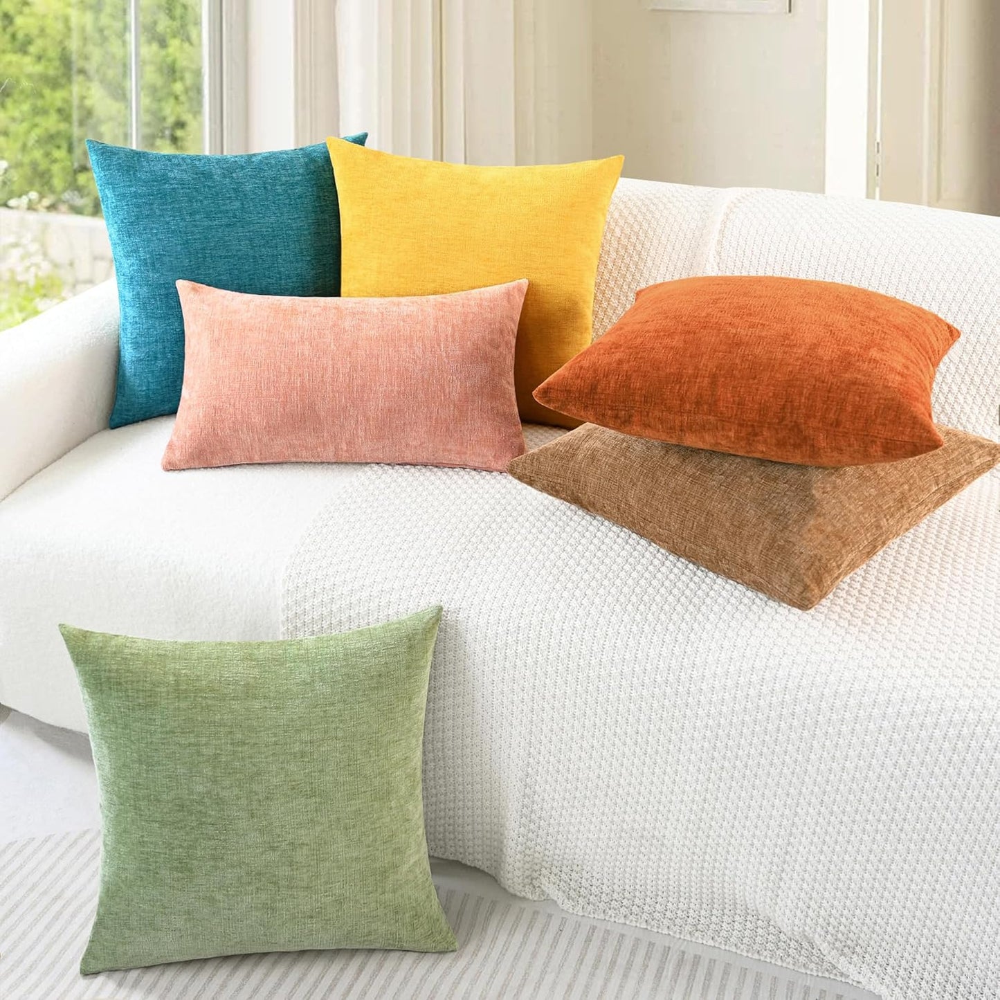 CaliTime Throw Pillow Covers Decorative 24 X 24 Inches Pack of 2 Cozy Chenille Cushion Cases for Couch Sofa Bed Living Room Home Sage Green