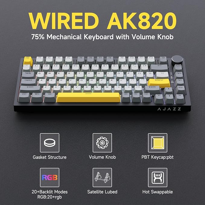 Ajazz AK820 75% Wired Gasket Mechanical Gaming Keyboard - Image 2
