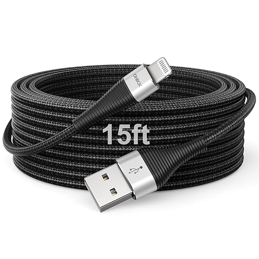 Extra Long iPhone Charger Cord 15FT USB A to Lightning Cable Braided Fast by OHBOX