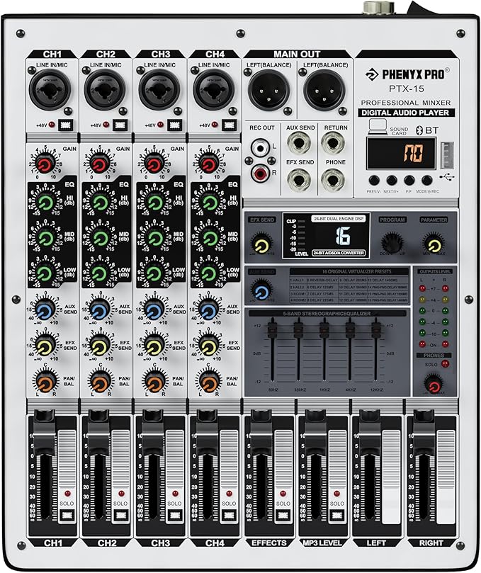 Professional Audio Mixer, Phenyx Pro Sound Console w/USB Audio Interface by PhenyxPro