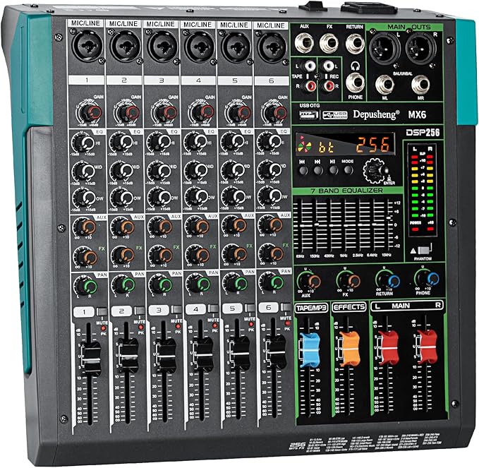 Depusheng MX6 6 Channel Sound Mixer Audio Mixing Console 48V 256DSP by Depusheng