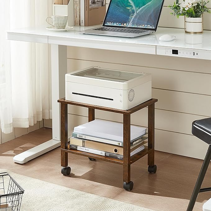 2 Tier Printer Stand with Storage, Under Desk Shelf Printer Table, Rolling - Image 4