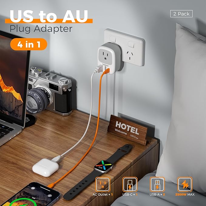 2 Pack New Zealand Power Adapter, TESSAN US to Australia Plug Adapter - Image 3