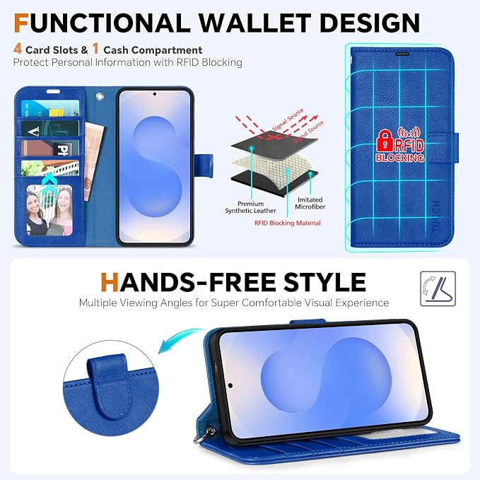 TUCCH Case Wallet for Galaxy S25 Edge, Removable Wrist Strap PU Leather - Image 5