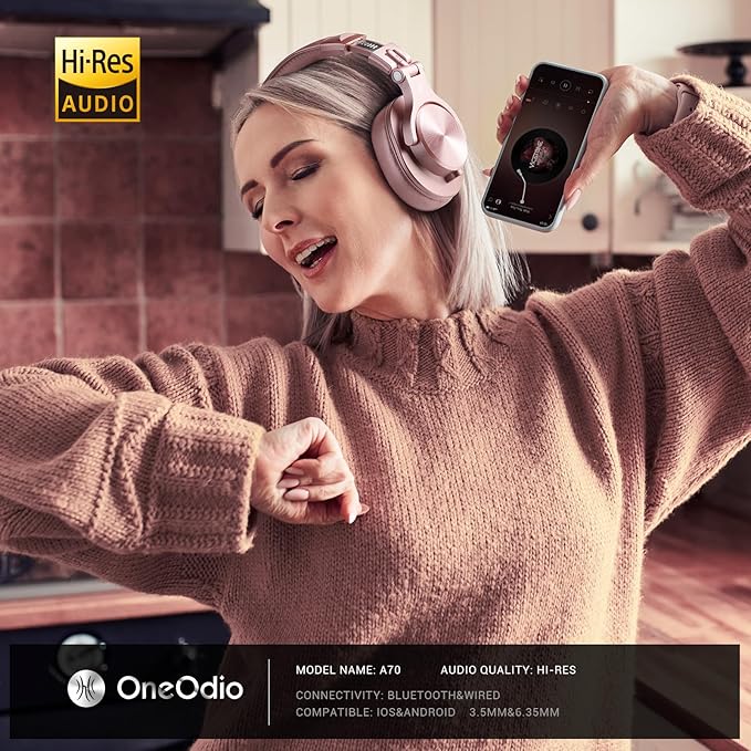 OneOdio A70 Bluetooth Over Ear Headphones, Wireless Headphones w/ 72H Playtime - Image 2