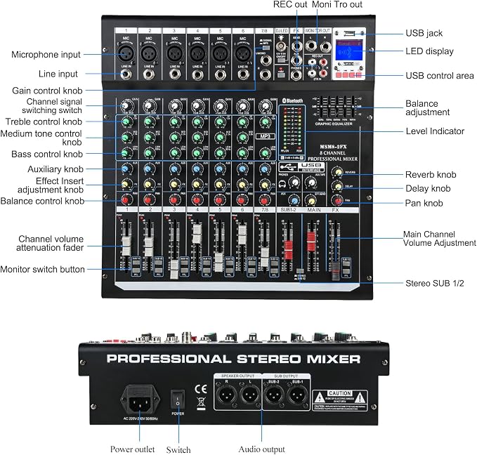 Dj Mixers 8 Channel Audio Mixer Sound Board - Image 4