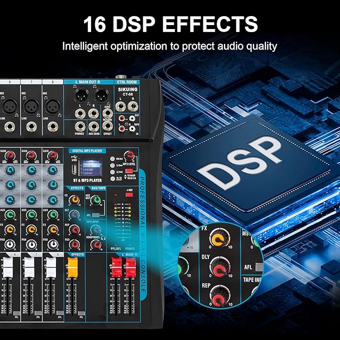 8 Channel Audio Mixer Sound Board Mixer 16 DSP Effect Audio Interfacer w/USB - Image 7
