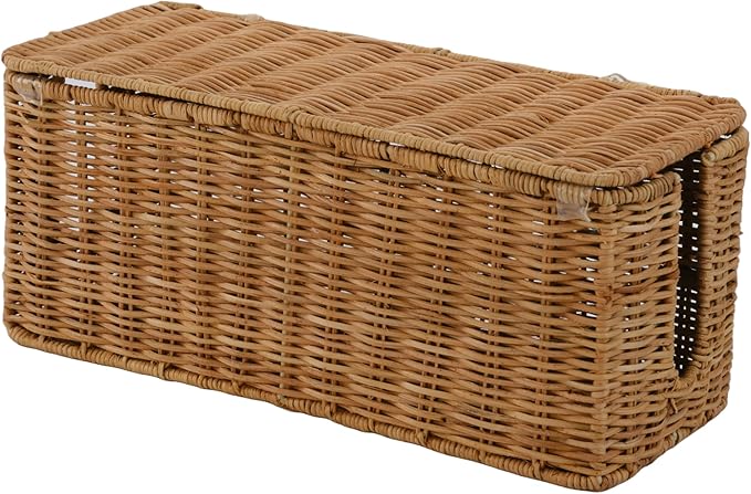 PEMAR Natural Rattan Wicker Cable Management Box, Cable Organizer, 2 Open Slots - Image 8