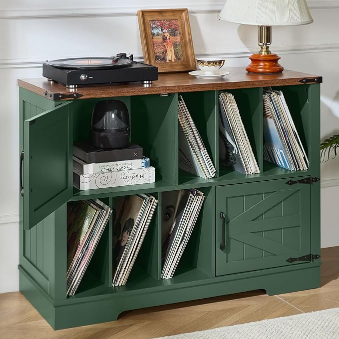 Large Record Player Stand with Vinyl Storage Up to 450 Albums, 39 Inch by Joaxswe