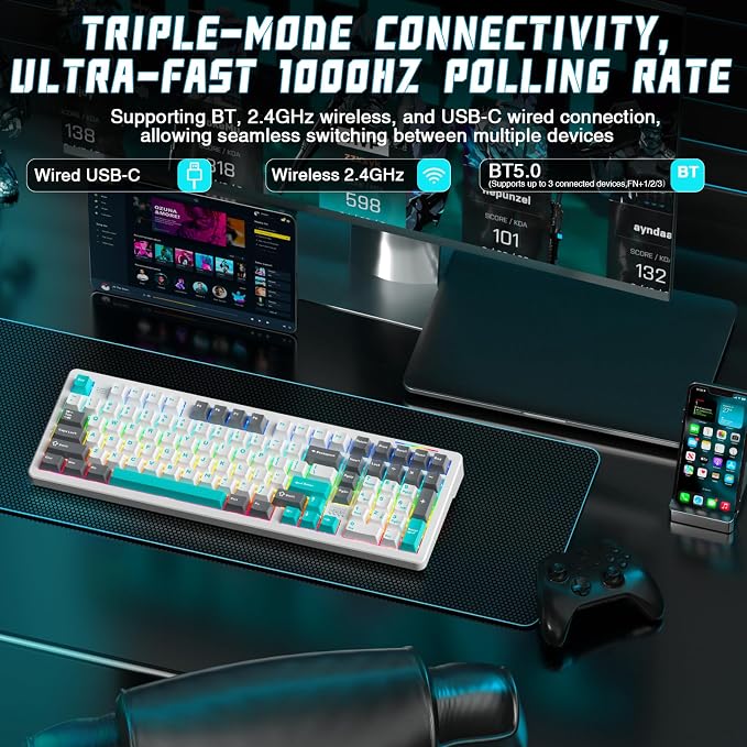 LINGBAO K98 Wireless Mechanical Gaming Keyboard, 10000mAh Battery Tri-Mode - Image 3