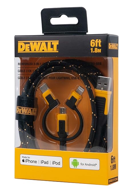 DEWALT Heavy Duty 3 in 1 Multi Charging Cord, 6ft Fast Charger Cord - Image 7